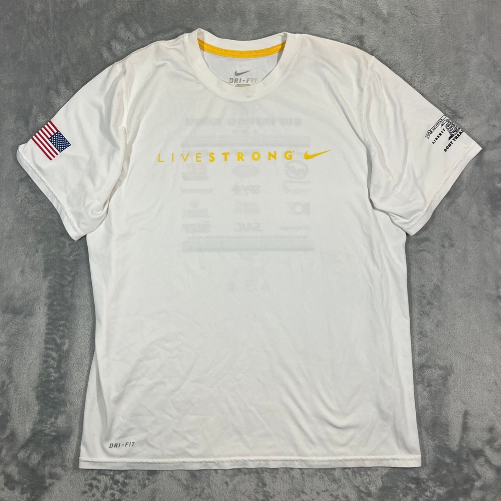 Nike Livestrong Superfrog XXXIV Triathlon Mens Medium White Dri-FIT Graphic Tee